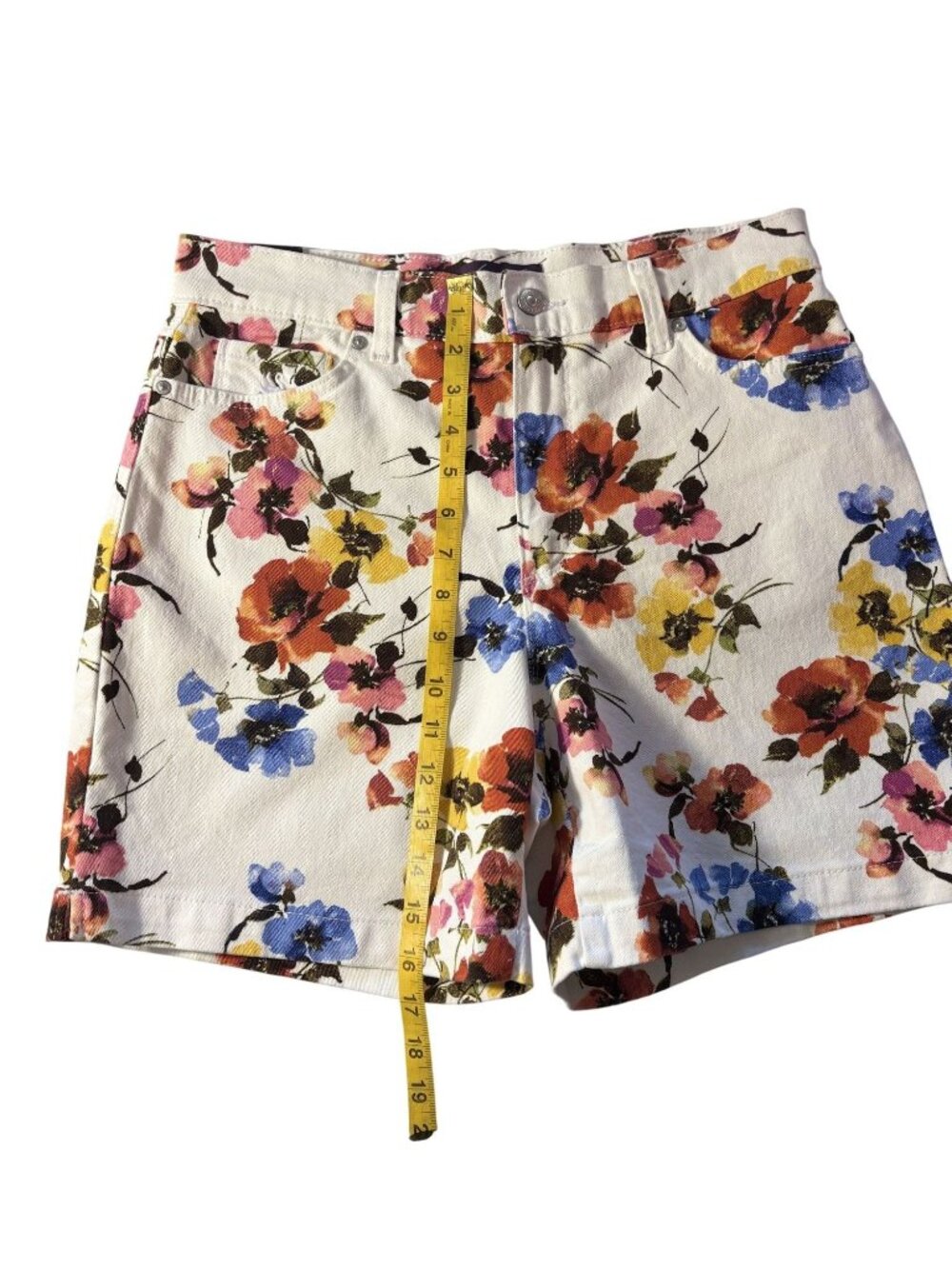 Vintage White Dream Garden High-Rise Stretch Cotton Shorts Size 10 (Amanda) - Picture 4 of 11